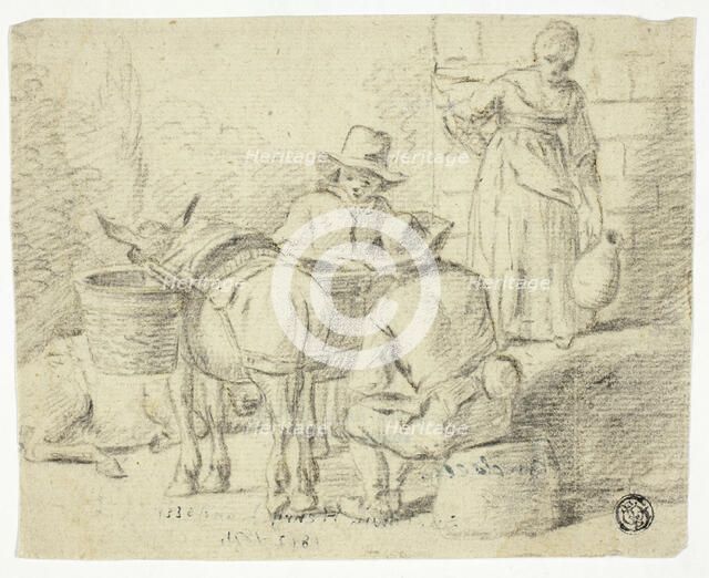 Men and Donkeys, Woman with Pitcher, n.d. Creator: Edwin Henry Landseer.