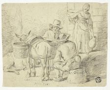 Men and Donkeys, Woman with Pitcher, n.d. Creator: Edwin Henry Landseer