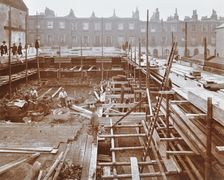 Men building the Camden Town Sub-Station, London, 1908