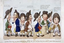 Men bemoaning peace Corn Exchange, London, 1815. Artist: Piercy Roberts