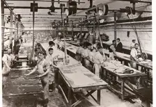 Men breaking toffee, Mackintosh Factory, Halifax, West Yorkshire, 1912