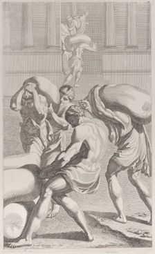 Men bringing bags of lead into Saint Benedict's monastery, 1687-1717. Creator: Giacomo-Maria Giovannini