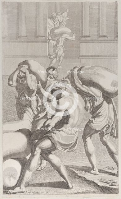 Men bringing bags of lead into Saint Benedict's monastery, 1687-1717. Creator: Giacomo-Maria Giovannini.