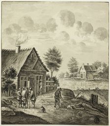 Men Conversing Outside House Beside Canal, after 1758. Creator: Unknown