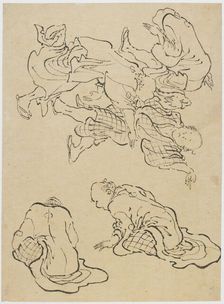 Men dancing, and miscellaneous figures, late 18th-early 19th century. Creator: Hokusai