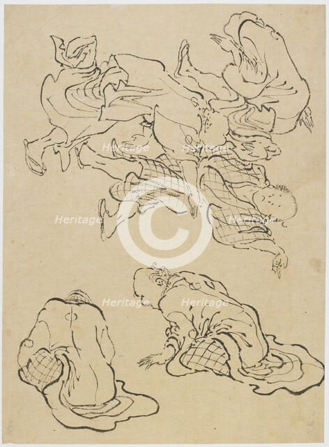 Men dancing, and miscellaneous figures, late 18th-early 19th century. Creator: Hokusai.