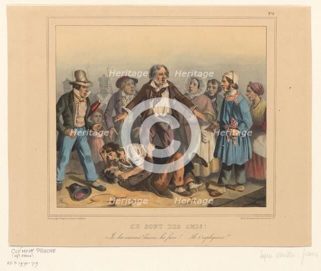 Men fighting, 1837. Creator: Clément Pruche.