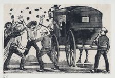 Men fighting near a horse and carriage, ca. 1900-1910., ca. 1900-1910. Creator: José Guadalupe Posada