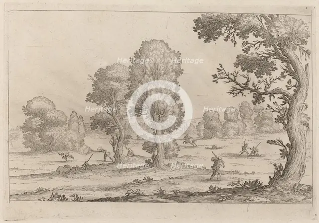 Men Fighting in a Landscape, 1638. Creator: Ercole Bazicaluva.