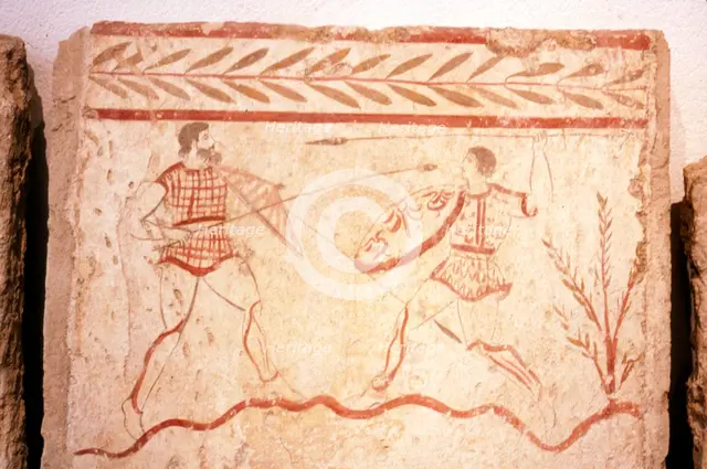 Men fighting with shields,  Paestum, c4th century BC. Artist: Unknown.