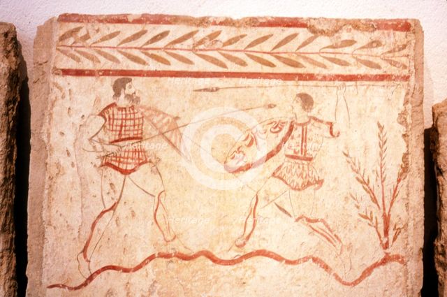 Men fighting with shields,  Paestum, c4th century BC. Artist: Unknown.