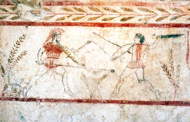 Men fighting with spears, Paestum, c4th century BC. Artist: Unknown.