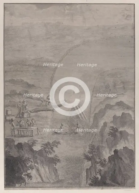 Men fishing with nets in a river, from 'Danubius Pannonico-Mysicus' (Volume 3), 1726. Creator: Jacobus Houbraken.