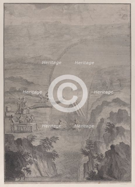 Men fishing with nets in a river, from 'Danubius Pannonico-Mysicus' (Volume 3), 1726. Creator: Jacobus Houbraken.