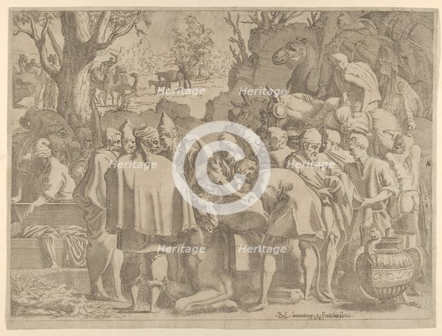 Men Gathered Around a Camel, mid-16th century. Creator: Leon Davent.