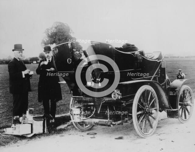 Men having tea beside a 1901 Panhard, (c1901?). Artist: Unknown