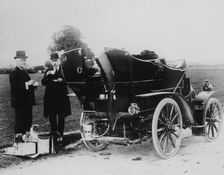 Men having tea beside a 1901 Panhard, (c1901?)