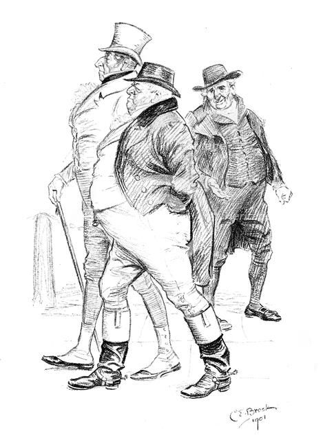 Men in 19th-century dress, 1901.Artist: Charles Edmond Brock