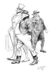 Men in 19th-century dress, 1901.Artist: Charles Edmond Brock