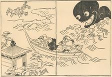 Men in a boat threatened by a sea monster, early-mid 18th century, (1924). Creator: Okumura Masanobu