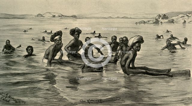 Men in the River Nile at the First Cataract, Egypt, 1898.  Creator: Christian Wilhelm Allers.