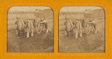 Men pushing and pulling a wagon, 1855-1860. Creator: Unknown