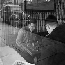 Men playing chess in a cafe, Hampstead, London, 1962-1964. Artist: John Gay