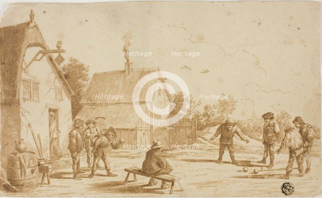 Men Playing Boules Outside Tavern, n.d. Creator: Unknown.