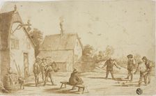Men Playing Boules Outside Tavern, n.d. Creator: Unknown