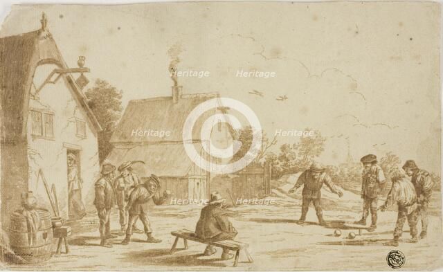 Men Playing Boules Outside Tavern, n.d. Creator: Unknown.