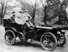Men riding in a 16hp De Dietrich car, 1902
