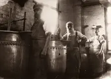 Men standing over boiling vats, Rowntree Cocoa Works, York, Yorkshire, 1900