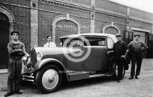 Men standing by a Talbot Darracq, c1930. Artist: Unknown