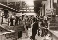 Men sealing cases of Rowntree’s Elect Cocoa, York, Yorkshire, 1893