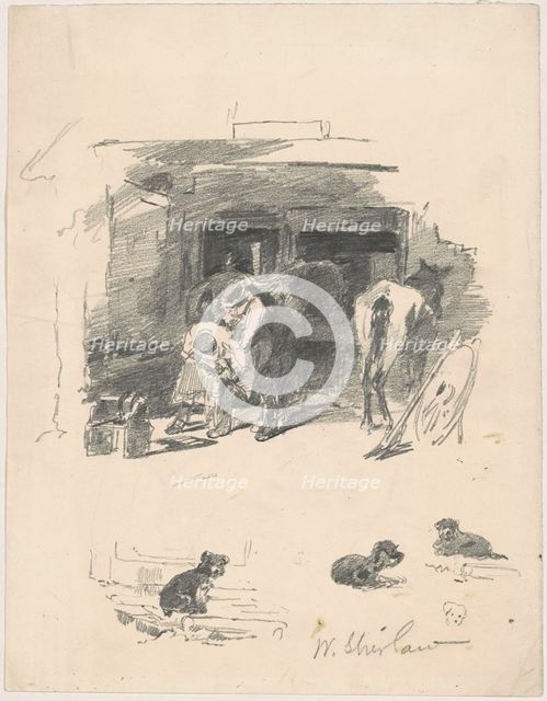 Men Shoeing a Horse, late 19th century. Creator: Walter Shirlaw.