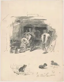 Men Shoeing a Horse, late 19th century. Creator: Walter Shirlaw