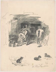 Men Shoeing a Horse, late 19th century. Creator: Walter Shirlaw