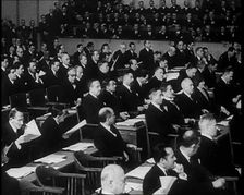 Men Sitting in a Meeting at the League of Nations, 1933. Creator: British Pathe Ltd