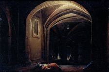 Men Sleeping in a Room with lighted Arches, 1580-1630. Creator: Hendrick van Steenwijck the Elder