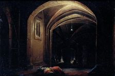 Men Sleeping in a Room with lighted Arches, 1580-1630. Creator: Hendrick van Steenwijck the Elder