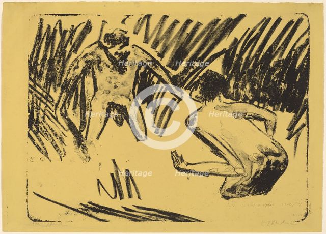 Men Splashing in the Reeds, 1910. Creator: Ernst Kirchner.