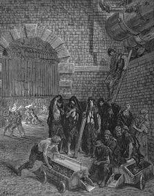 Men taking a break from charging the retorts, Lambeth Gasworks, 1872