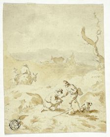 Men Traveling Through Hills with Mules, Packs and Dog, n.d. Creator: Unknown