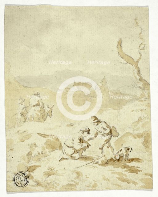 Men Traveling Through Hills with Mules, Packs and Dog, n.d. Creator: Unknown.