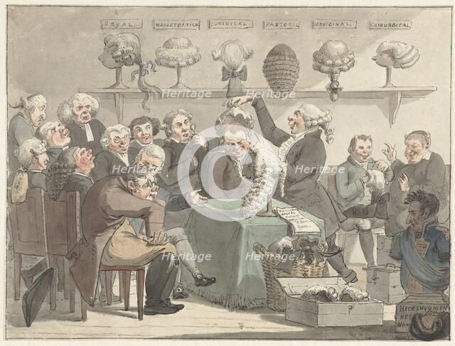 Men trying on wigs, 1800-1805.  Creator: Jacob Smies.