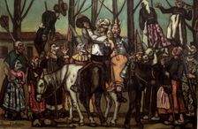 Men wearing masks on horseback. Creator: José Gutiérrez Solana