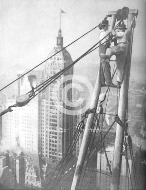 'Men Whose Nerve Surpasses That of a Mountaineer on a Precipice', c1935. Artist: Unknown.