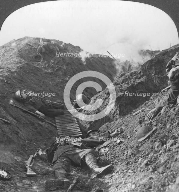 'Men who fell covering the retreat of the 5th Army at Albert', France, World War I, 1918. Artist: Realistic Travels Publishers