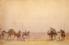 Men with camels and horses; part of the London to Hong Kong Panorama. Creator: Unknown