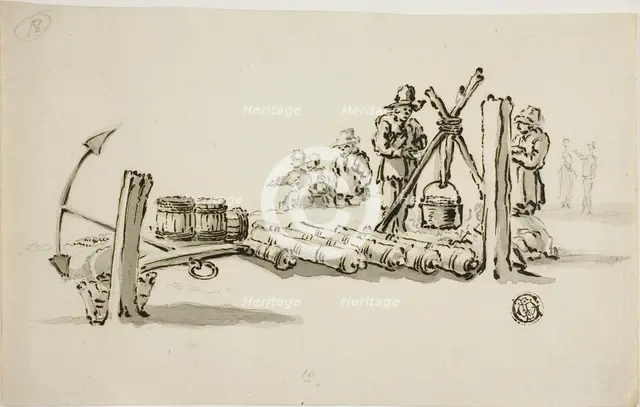 Men with Cannons, Kegs of Powder and an Anchor, n.d. Creator: Willem van de Velde I.